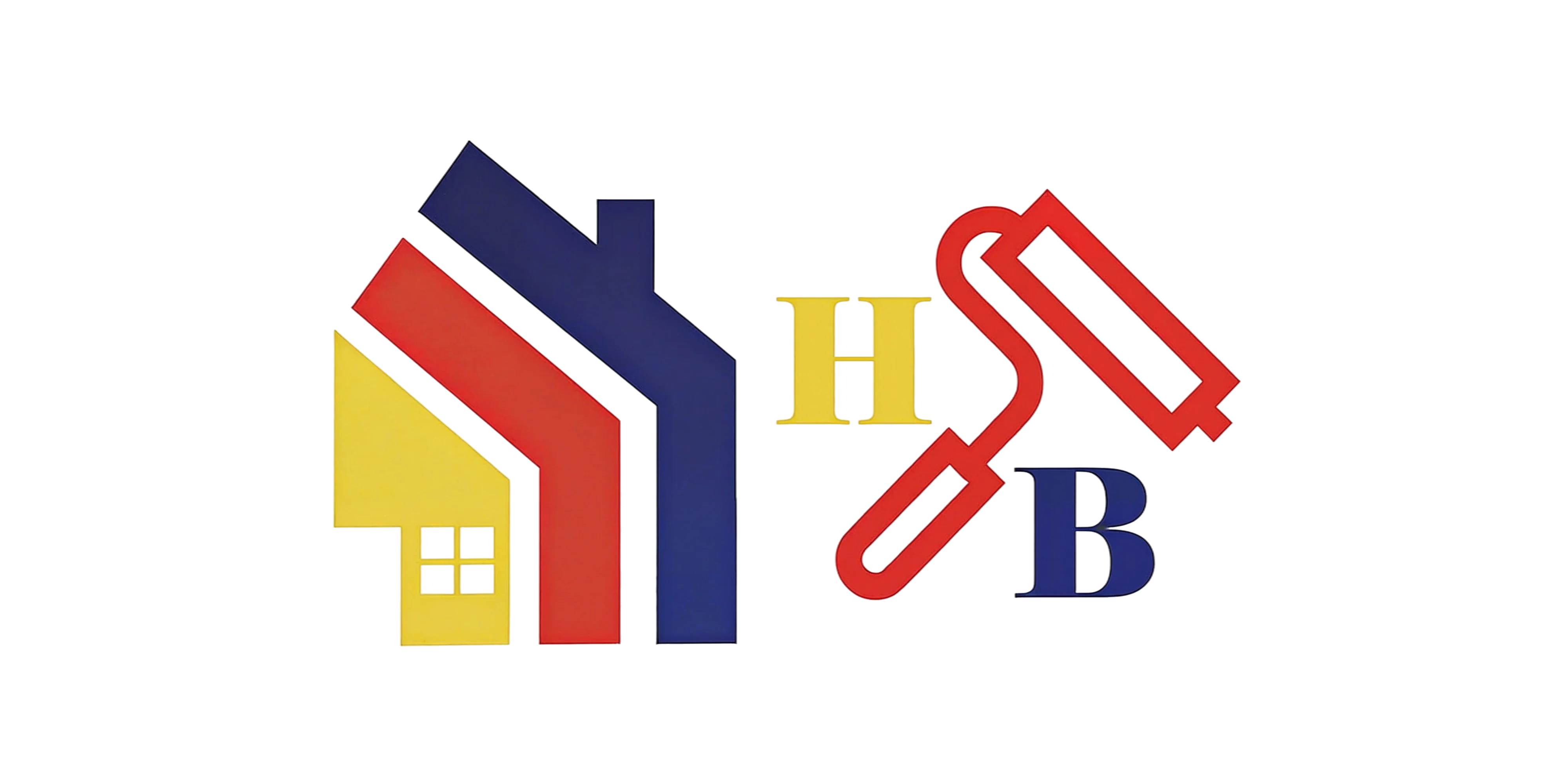 Logo mit einem Haus in Gelb, Rot und Blau, daneben ein roter Farbroller mit den Buchstaben "H" und "B".